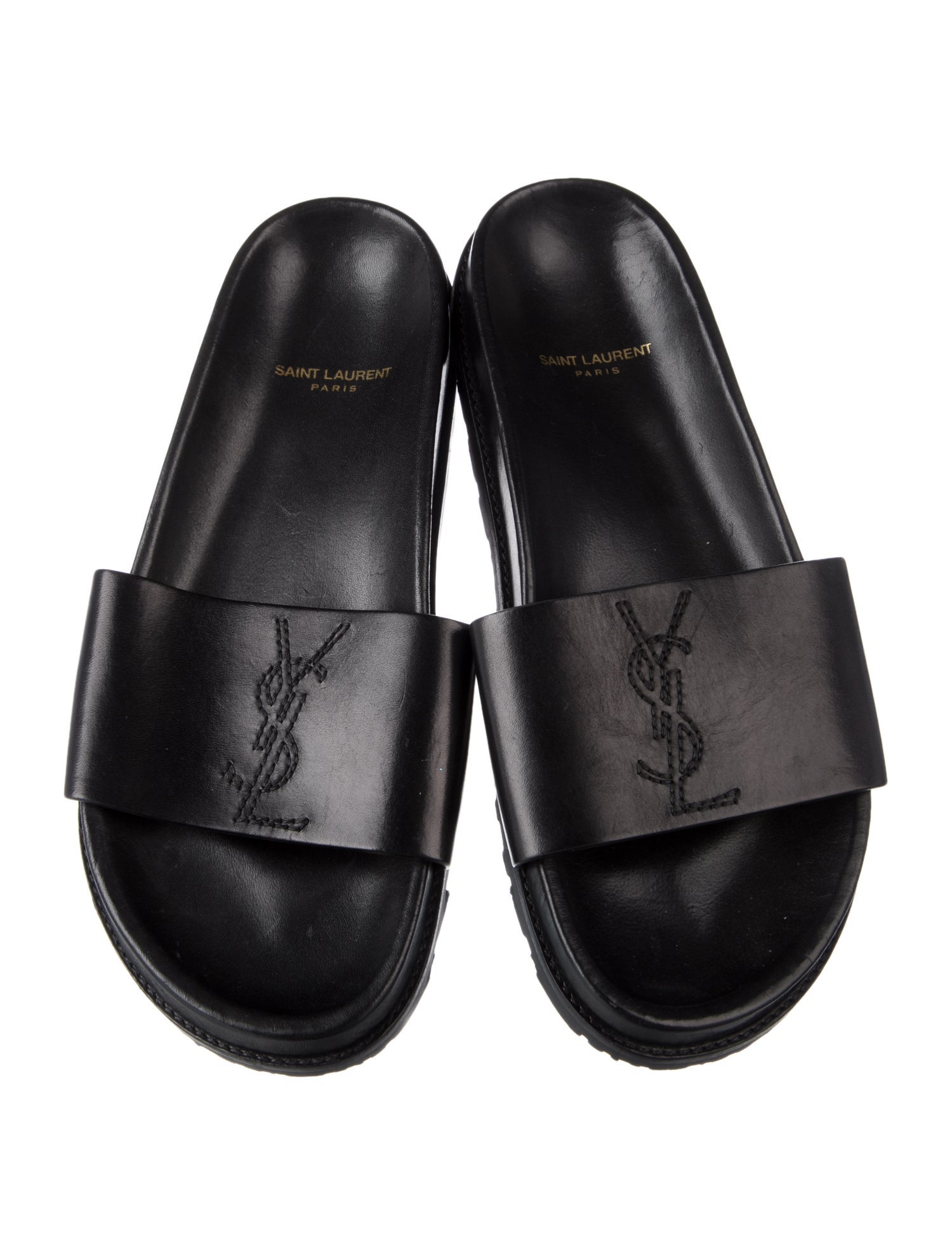 Saint Laurent Leather Embroidered Accent Slides